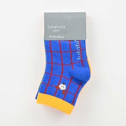 キッズ　3足組ショートクルーソックス（15～20cm　futafuta）