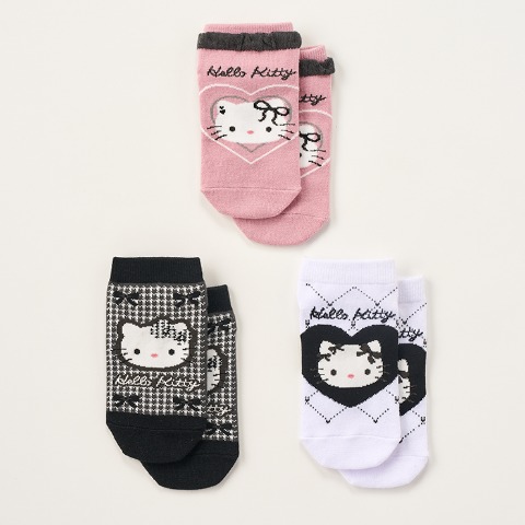 キッズ　スニーカーソックス3足組（15-20cm・ハローキティ）