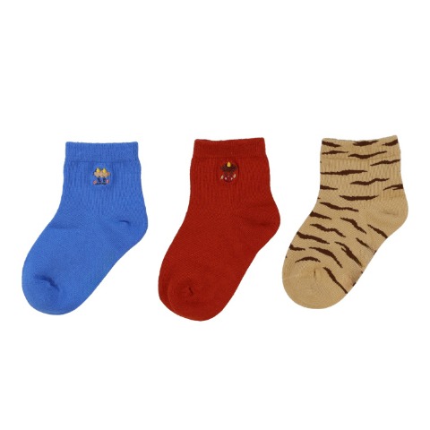 キッズ　3足組ショートクルーソックス（15～20cm　HugChumFriends）