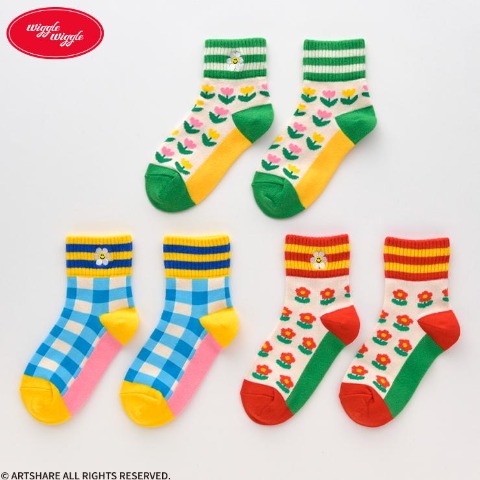 キッズ　3足組クルーソックス(15～20cm・ｗiggle ｗiggle）