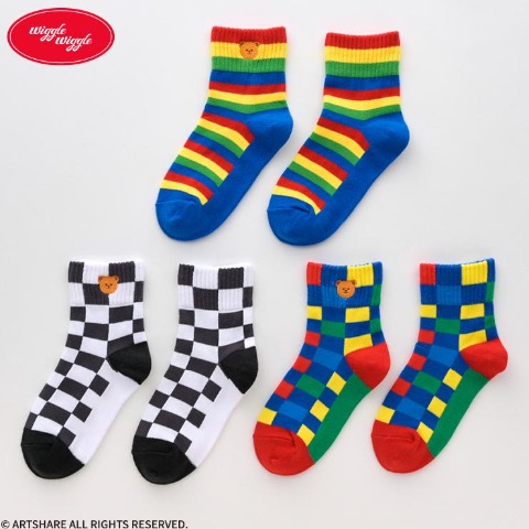 キッズ　3足組クルーソックス(15～20cm・ｗiggle ｗiggle）