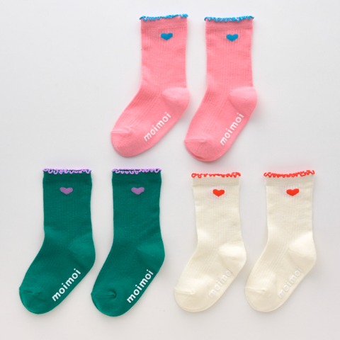 キッズ　３足組クルーソックス（15～18cm　moimoi）