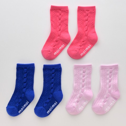 キッズ　３足組クルーソックス（15～18cm　moimoi）