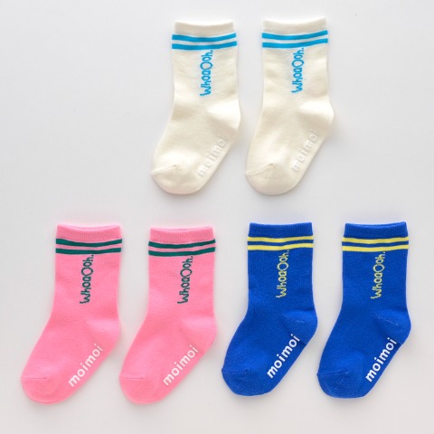 キッズ　３足組クルーソックス（15～18cm　moimoi）
