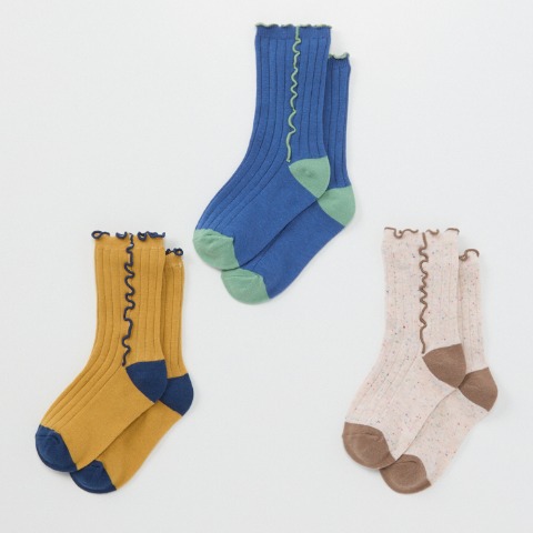 キッズ　３足組クルーソックス（15～20cm &mignon）