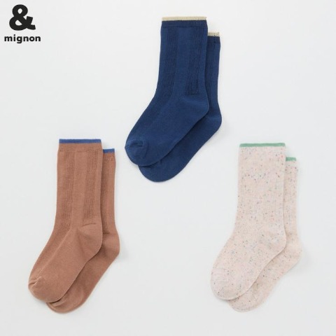 キッズ　３足組クルーソックス（15～20cm &mignon）