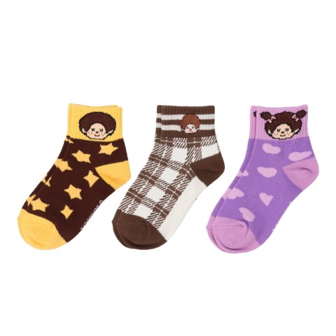 キッズ　3足組クルーソックス(15～20cm・モンチッチ)