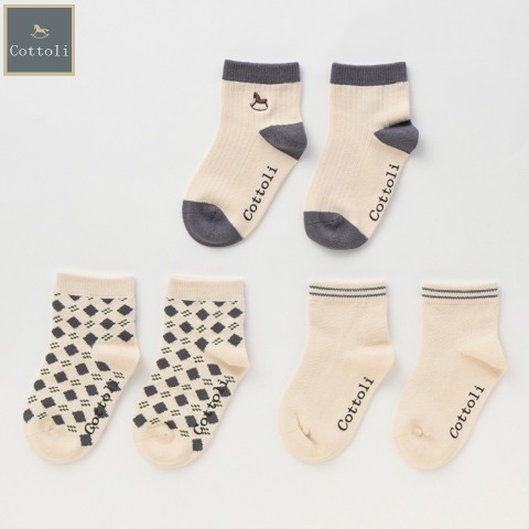 キッズ 3足組ショートクルーソックス（13～18cm Cottoli）