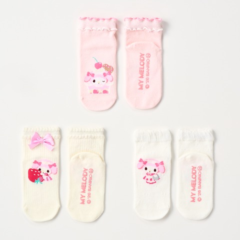 キッズ　3足組ショートクルーソックス（15～20cm　マイメロディ）
