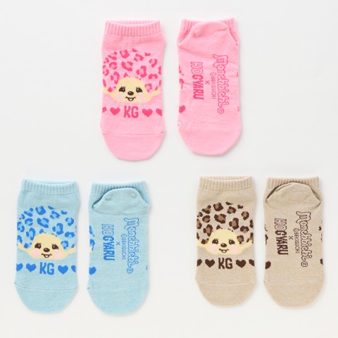 ジュニア　3足組スニーカーインソックス（19～24cm KOGYARU×モンチッチ）
