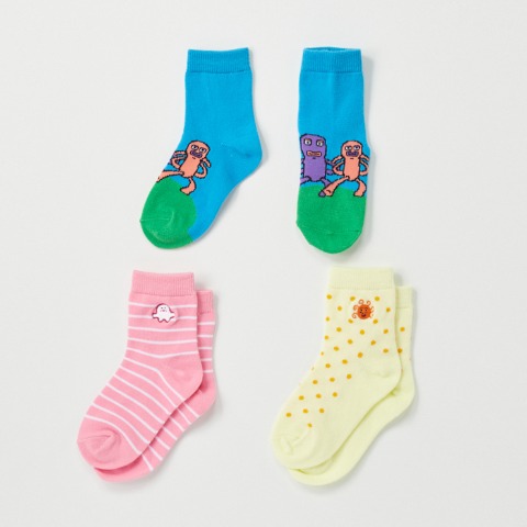 キッズ　3足組クルーソックス（13～18cm・しなぷしゅ）