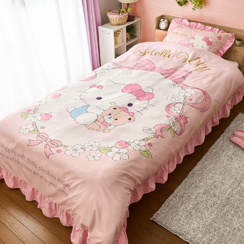 カバーリング2点セット（ハローキティ）まくらカバー+かけ布団カバー