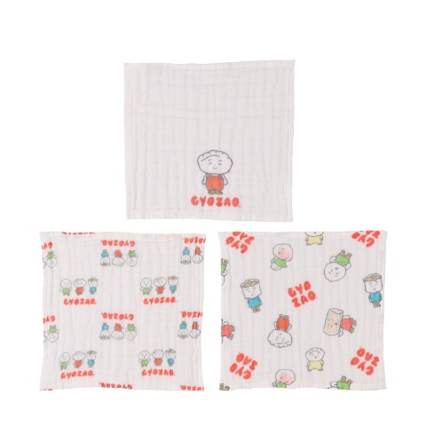 3枚組6層ガーゼハンカチ　ぎょざお　（24㎝×24㎝）