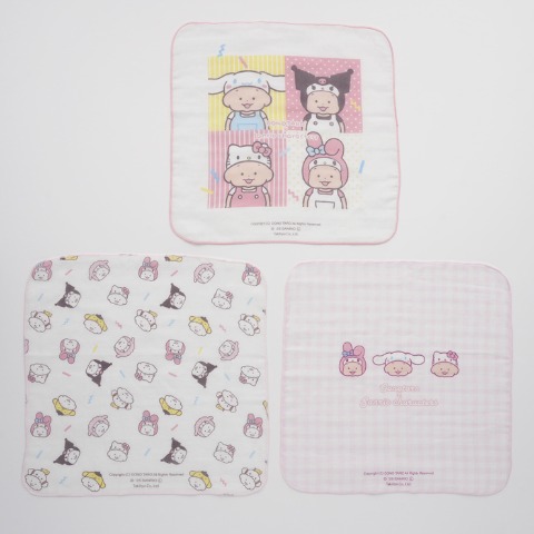 ガーゼハンカチ（30㎝×30㎝）　おおのたろう×サンリオキャラクターズ