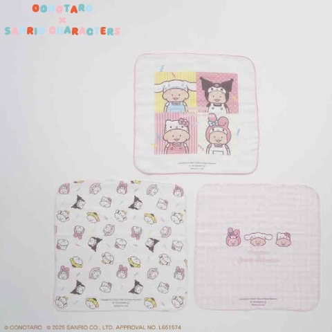 ガーゼハンカチ（30㎝×30㎝）　おおのたろう×サンリオキャラクターズ