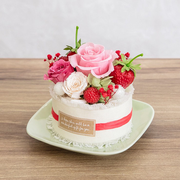 プリザーブドフラワーケーキ ハートピンク ギフトケース付き☆ プリザーブドフラワー 「プティ・ガトー」 ピンク | シャンブル