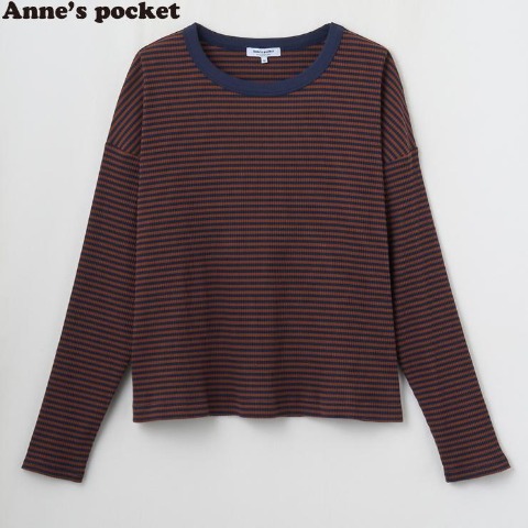 レディース　リブボーダー長袖Tシャツ (Anne's Pocket)