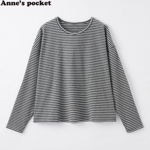 レディース　リブボーダーロングＴシャツ(Anne's Pocket)