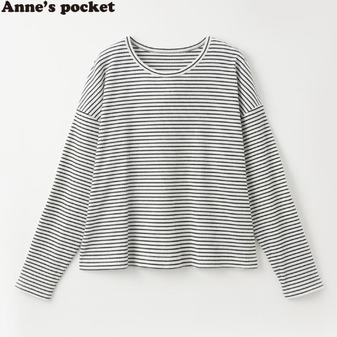 レディース　リブボーダーロングＴシャツ(Anne's Pocket)