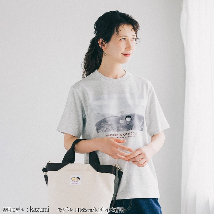 レディース モノトーンフォトTシャツ（まる子とコジコジ×tsukuru&Lin