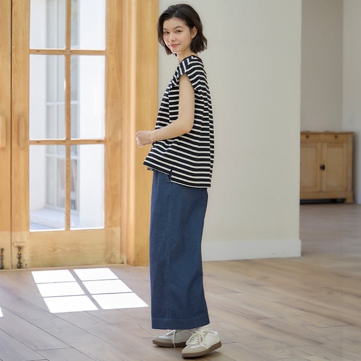 レディース ボーダー柄フレンチスリーブTシャツ（Anne'sPocket