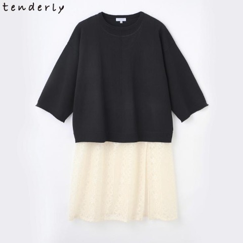 レディース ニットプルオーバー+裾レースタンクトップセット(tenderly)