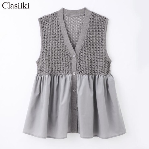 レディース　布帛切替ニットベスト（Clasiiki）