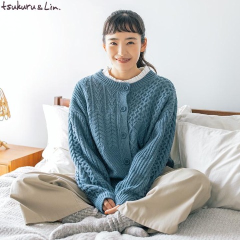 レディース　パッチワークケーブルニットカーディガン（清水みさと×tsukuru&Lin.）
