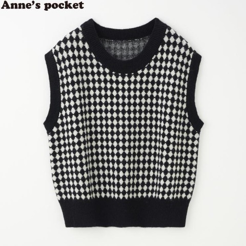 レディース ジャガードダイヤ柄ニットベスト (Anne's Pocket)