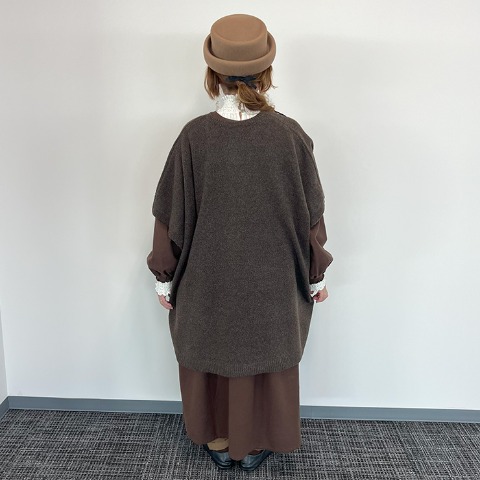 レディース　ニットポンチョ（Mushroom）