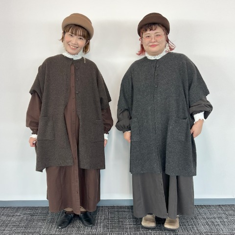 レディース　ニットポンチョ（Mushroom）