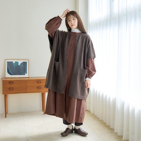 レディース　ニットポンチョ（Mushroom）