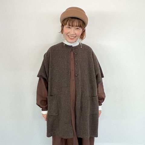 レディース　ニットポンチョ（Mushroom）