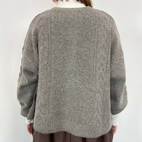 レディース　ケーブルニットカーディガン（Mushroom）