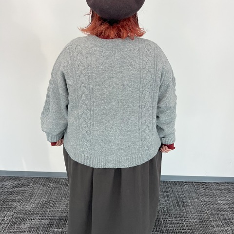 レディース　ケーブルニットカーディガン（Mushroom）