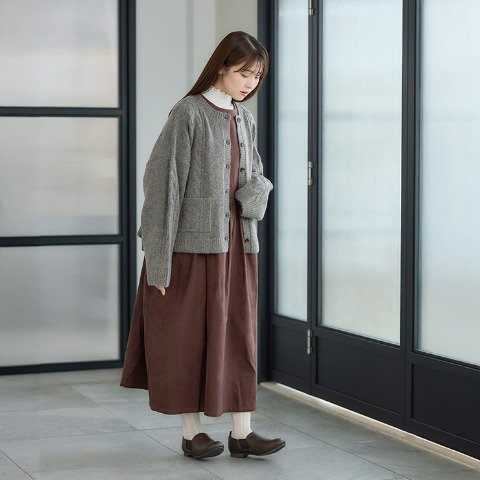 レディース　ケーブルニットカーディガン（Mushroom）