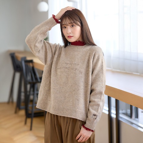 レディース　ロゴジャカードニットプルオーバー（Mushroom）