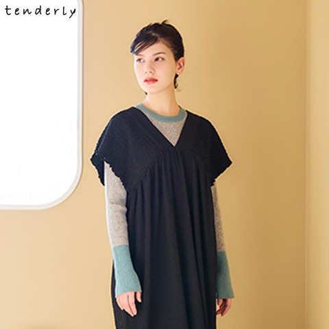 レディース　袖切り替えニットプルオーバー（tenderly）