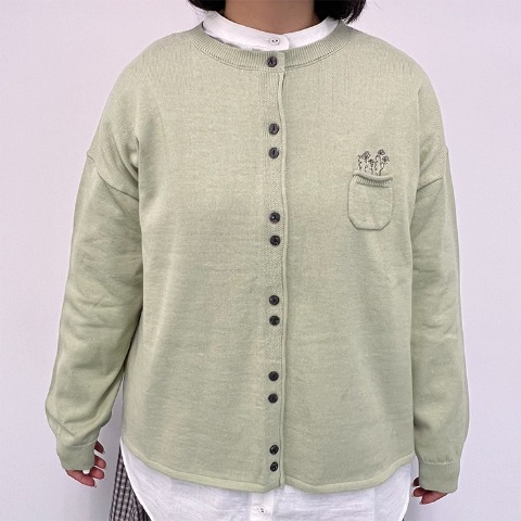 レディース　花刺しゅう多ボタンカーディガン（Mushroom）