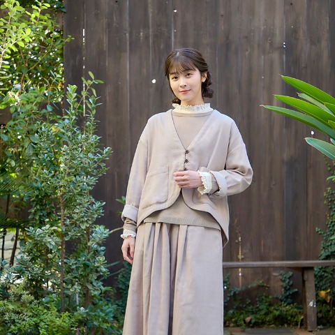 レディース　前後2WAYニットカーディガン（Mushroom）