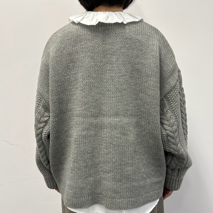 レディース 袖ケーブルニットカーディガン（西岡優花×Mushroom
