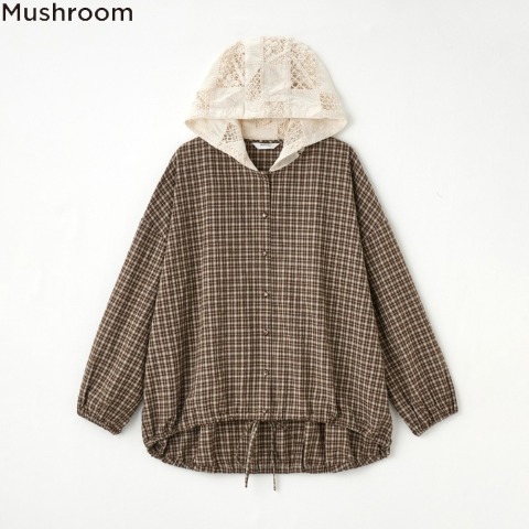 レディース　裾ドロストフード付きブラウス（Mushroom)