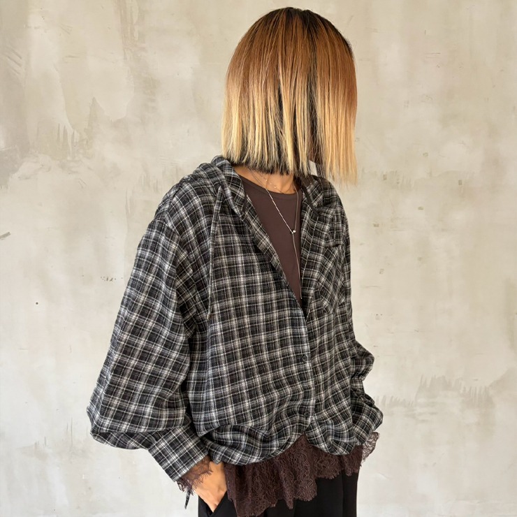 レディース チェック柄フード付きシャツ(IKUMI) | シャンブル