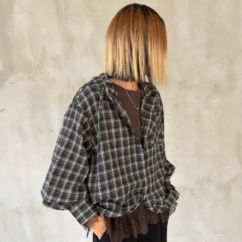 レディース　チェック柄フード付きシャツ(IKUMI)