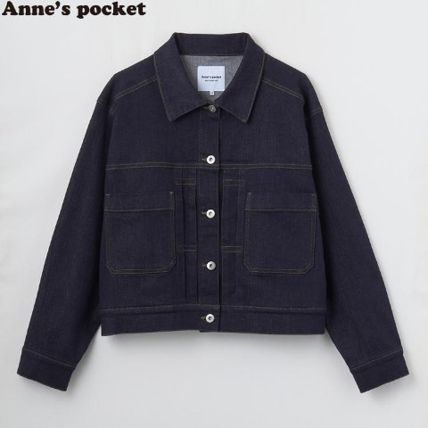 レディース デニム風襟付ショートジャケット (Anne's Pocket)
