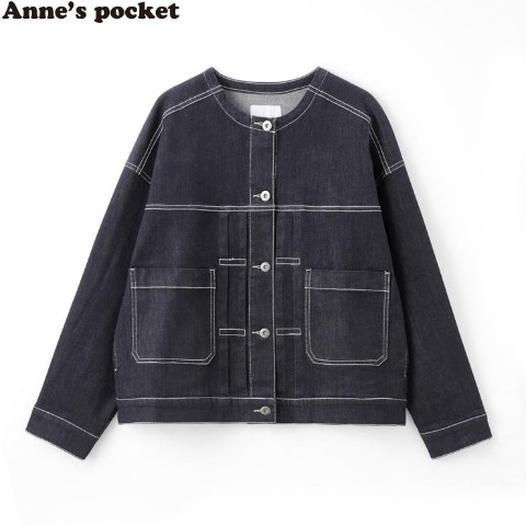 レディース　 デニム風ノーカラージャケット　( Anne's Pocket)