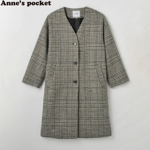 レディース　Vネックチェック柄コート（Anne’s pocket）