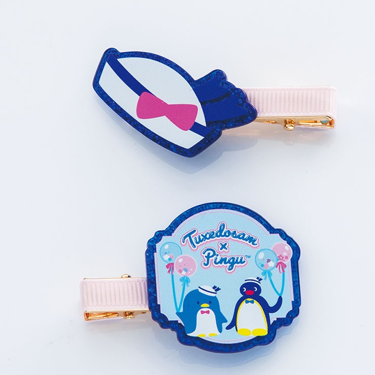 14kgf パープル系チャーム2ペアセット◝✩ レディース ヘアクリップ2点セット（ピングー×タキシードサム