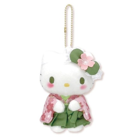 ぬいぐるみキーホルダー（抹茶着物　キティ）