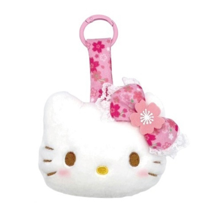 ぬいぐるみキーホルダー フェイスタグ 桜着物（ハローキティ・PK